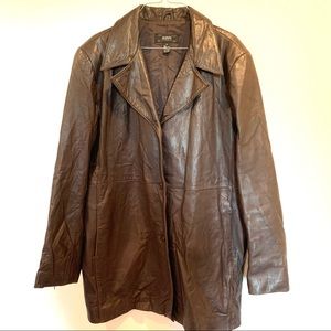 Brown soft leather trench style coat